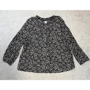 NWT Nic + Zoe Lacy Leaves Black Cream White Long Sleeve Top Size 2X